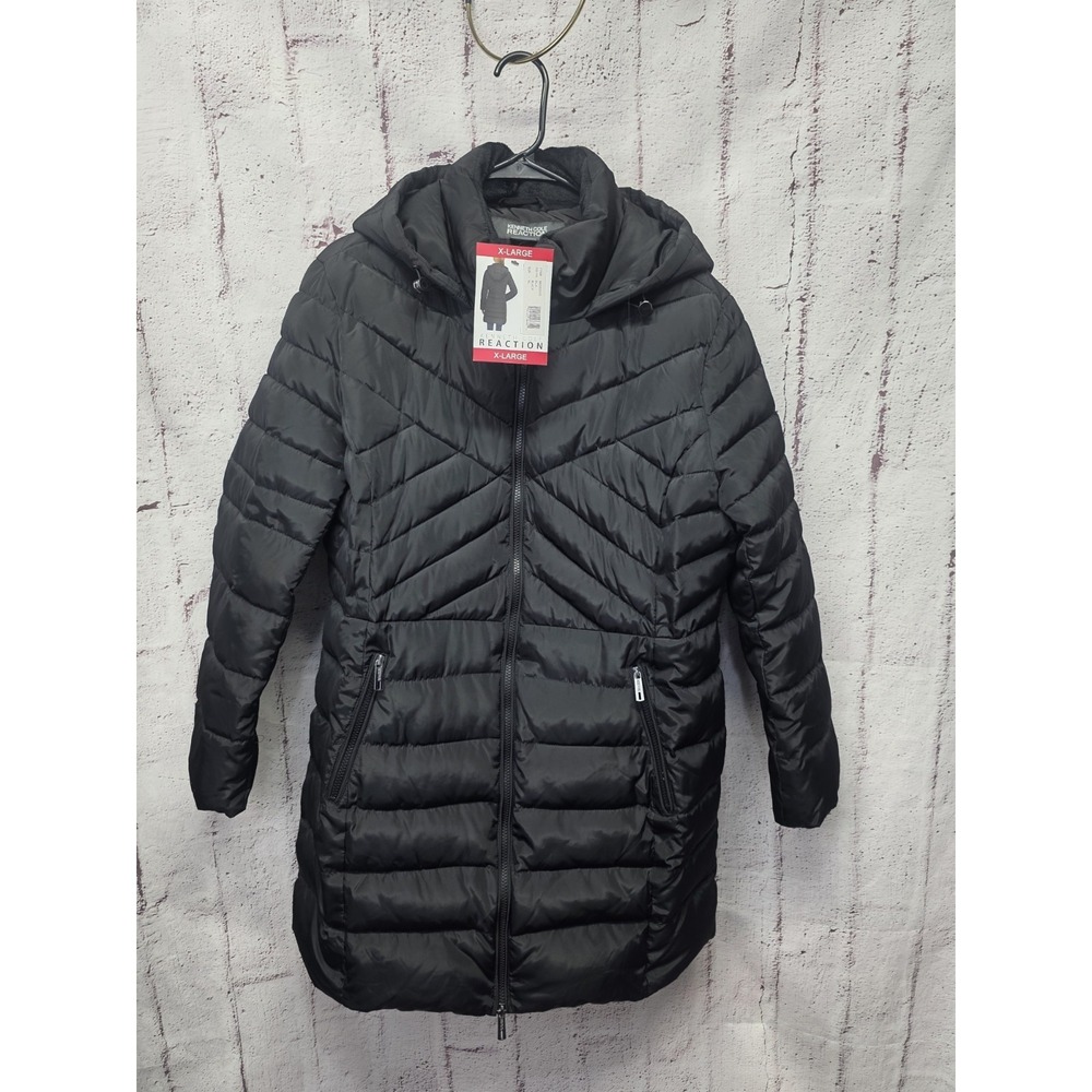Kenneth Cole Black Hooded Quilted 50% Down Hooded Coat Puffer Jacket Sz XL NWT‎